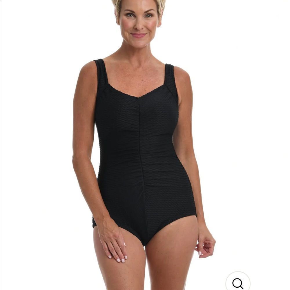 NWT TEXTURED SPA SHIRRED GIRL LEG ONE PIECE MAXINE OF HOLLYWOOD SIZE 12 SWIMSUIT